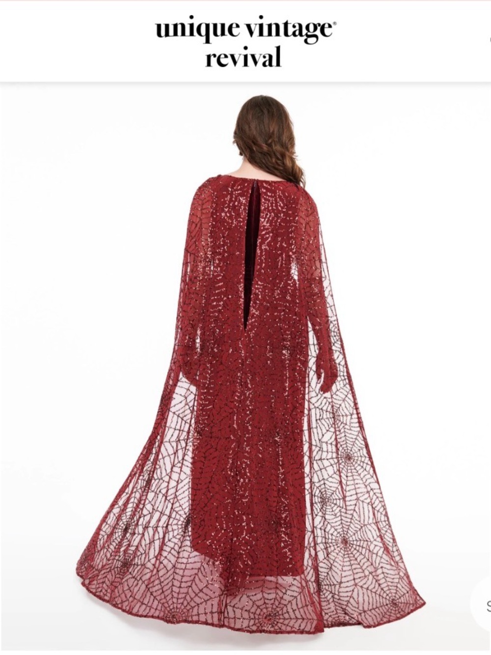 Unique Vintage Burgundy Velvet Evening Dress with Sheer Beaded Cape Hocus Pocus - Picture 4 of 4
